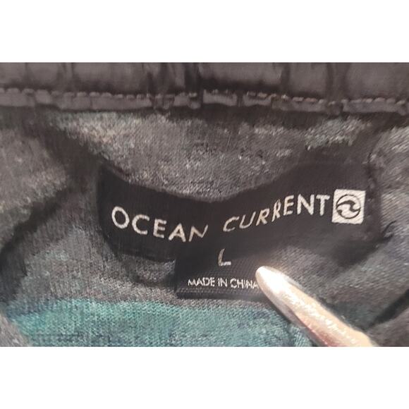 Ocean Current Aqua Blue Ombre Stripe Lightweight Hoodie L Beach Surfer Coastal - Picture 4 of 10